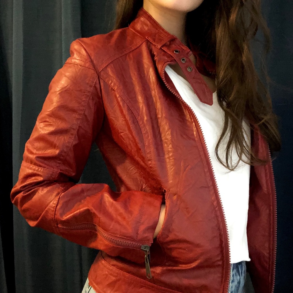 Red (faux) leather jacket